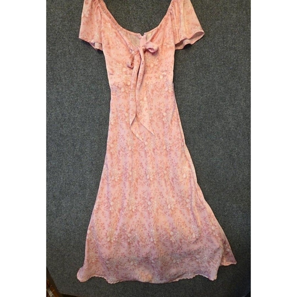 Audrey Parks Dress Womens XS Pink Floral Off Shoulder Maxi Bow Flutter Sleeve